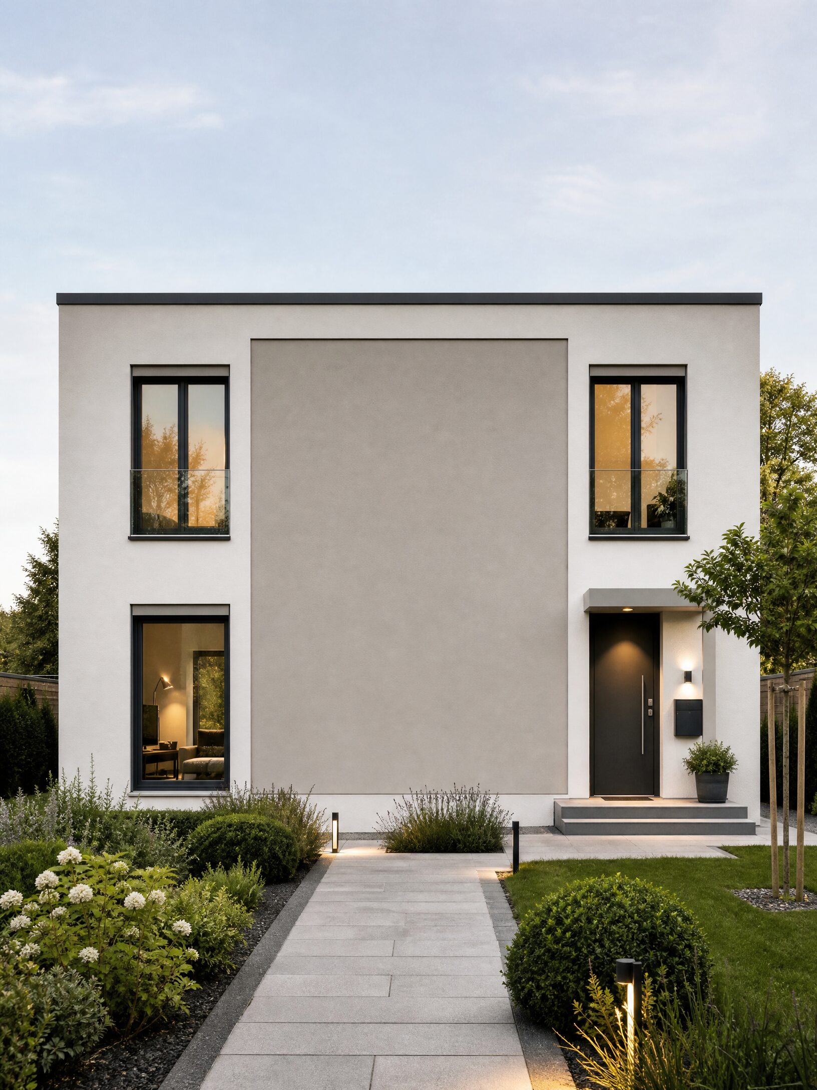 Modernes Einfamilienhaus mit Materialfläche auf der zentralen Wand