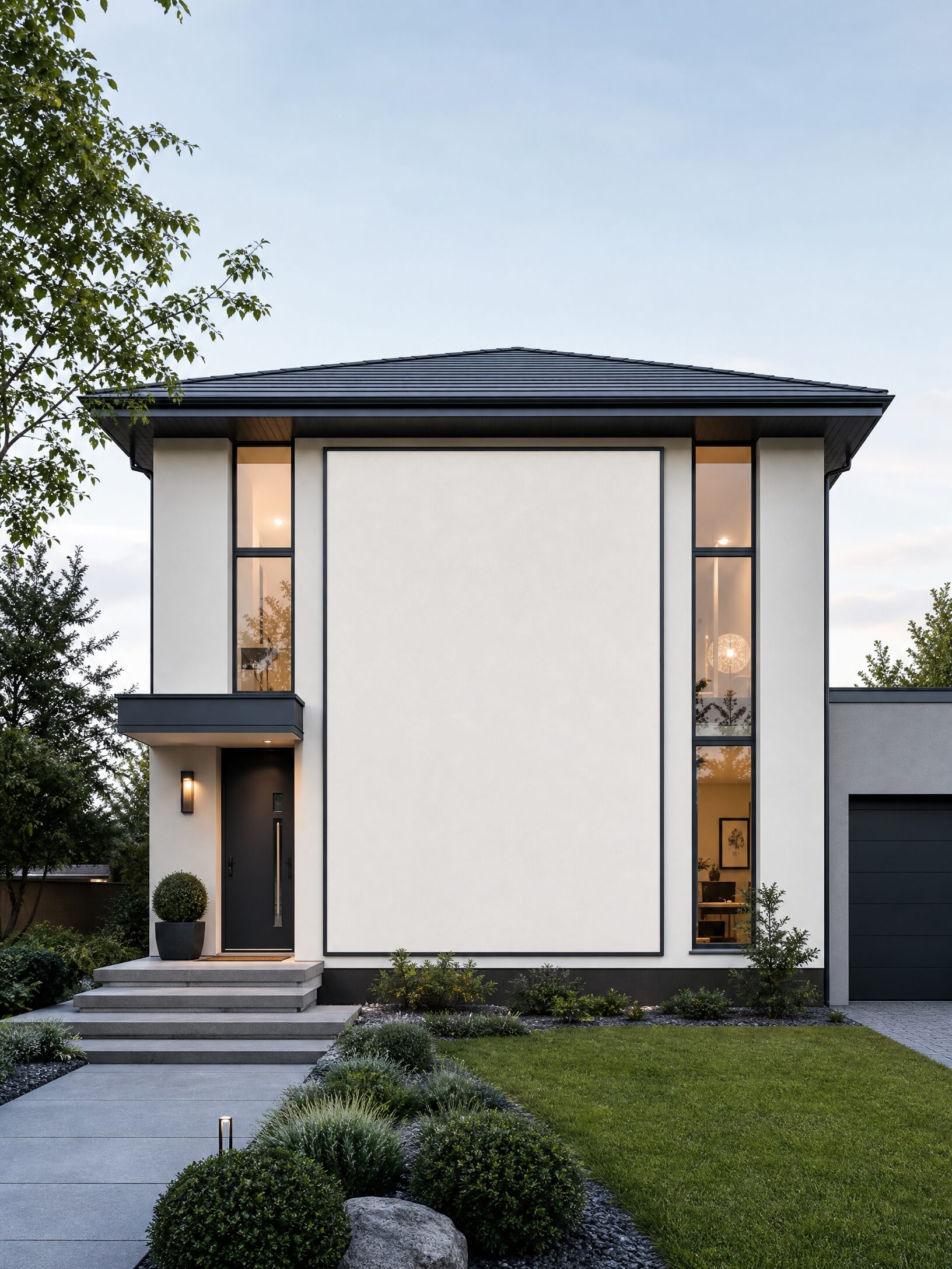 Modernes Haus mit mehreren getrennten Materialflächen